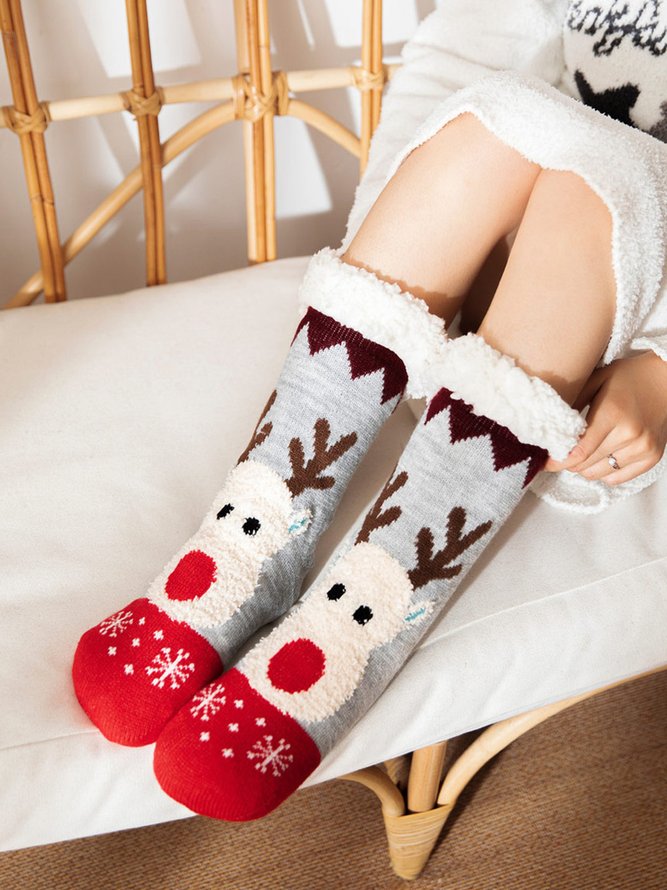 Weihnachten Kartoon Elch verdicken Rutschfest Socken für den Boden