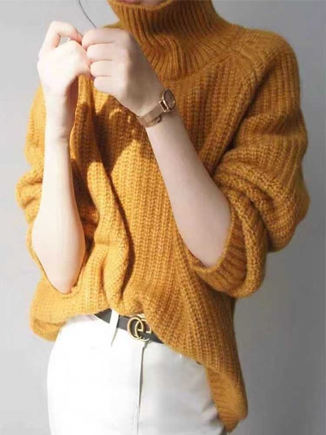 Damen Garn/Wollgarn Unifarben Langarm Bequem Lässig Pullover