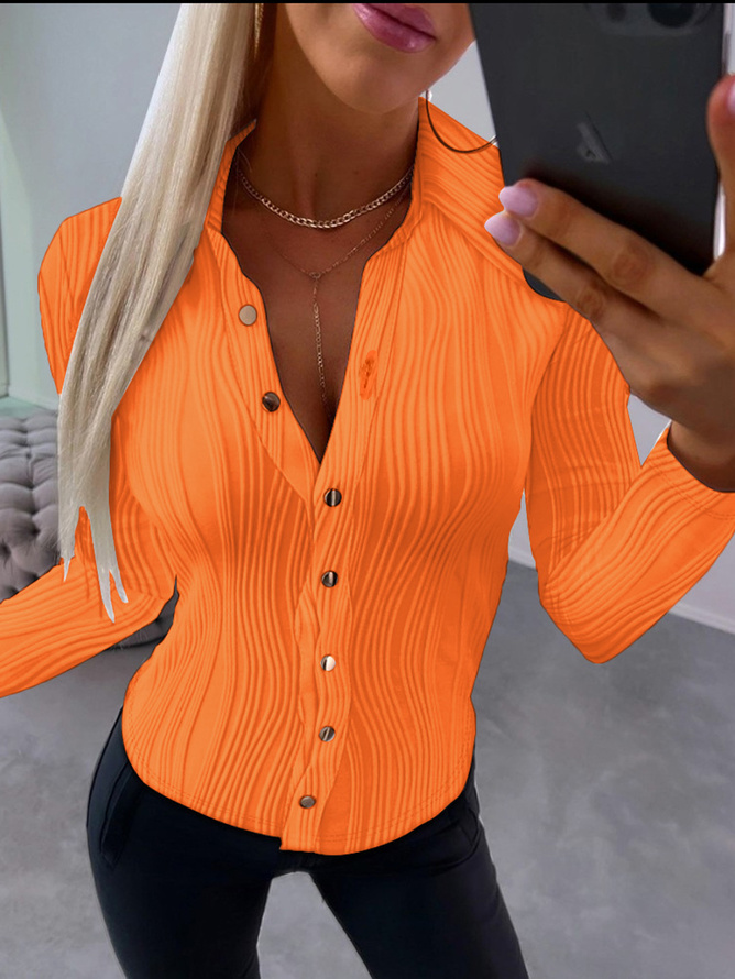 Stehkragen Langarm Unifarben Regelmäßig Regelmäßige Passform Bluse für Damen