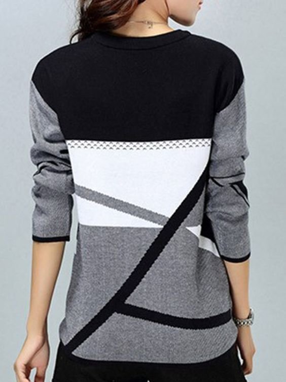 Damen Garn/Wollgarn Geometrisch Langarm Bequem Lässig Pullover