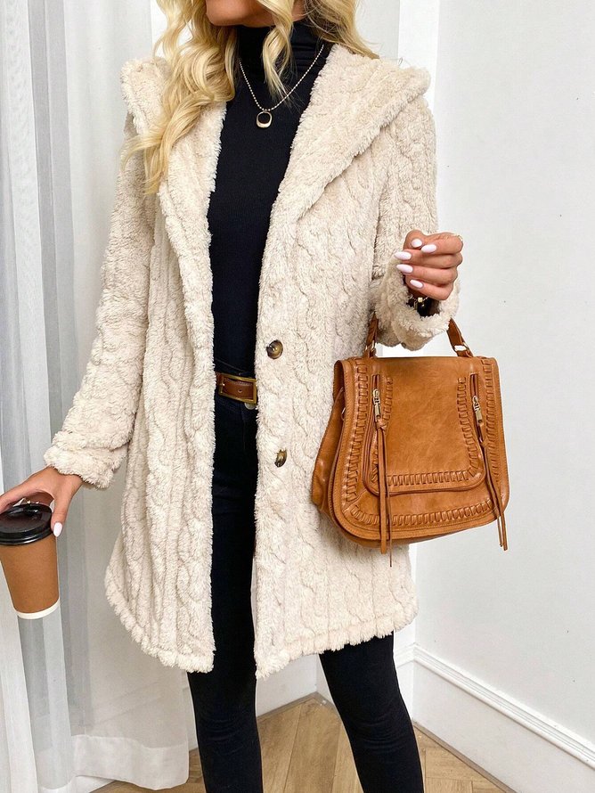 Damen Unifarben Vlies Weit Teddy Jacke