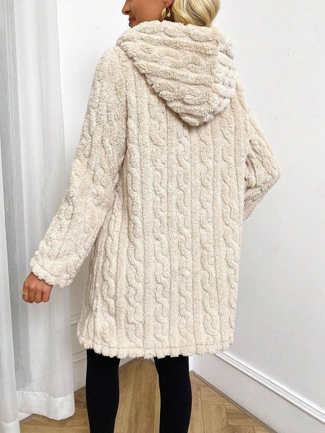 Damen Unifarben Vlies Weit Teddy Jacke