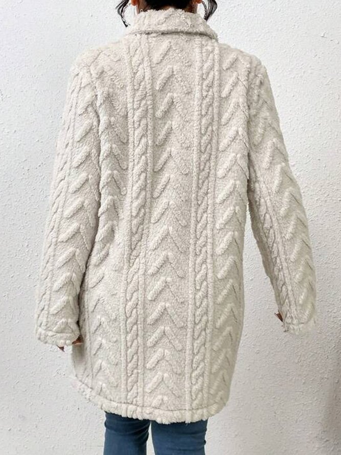 Damen Unifarben Jacquard Vlies Weit Teddy Jacke