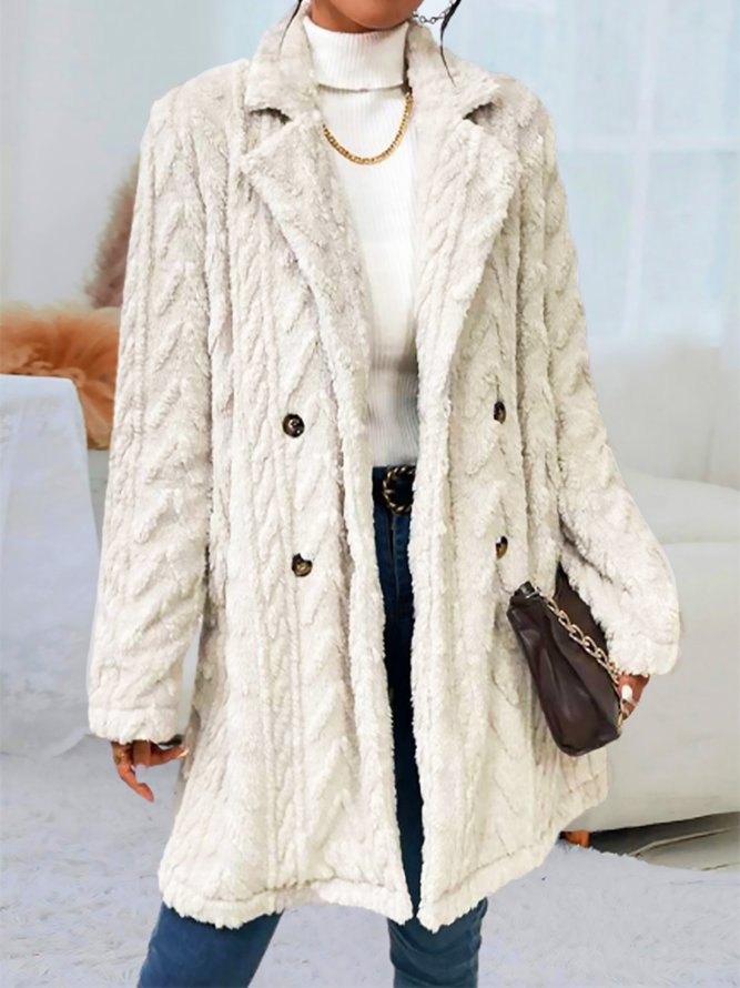 Damen Unifarben Jacquard Vlies Weit Teddy Jacke