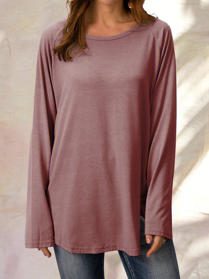 Baumwolle Shirt/Tunika Rundhals Langarm reine Farbe Noracora