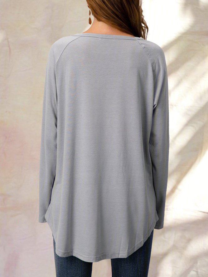 Baumwolle Shirt/Tunika Rundhals Langarm reine Farbe Noracora