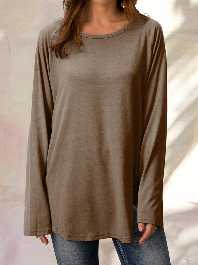 Baumwolle Shirt/Tunika Rundhals Langarm reine Farbe Noracora