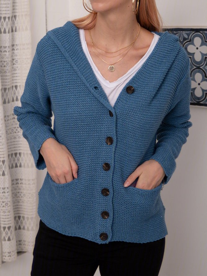 Mit Kapuze Geknöpft Warmer Strickjacke Pullover Pullover Mantel