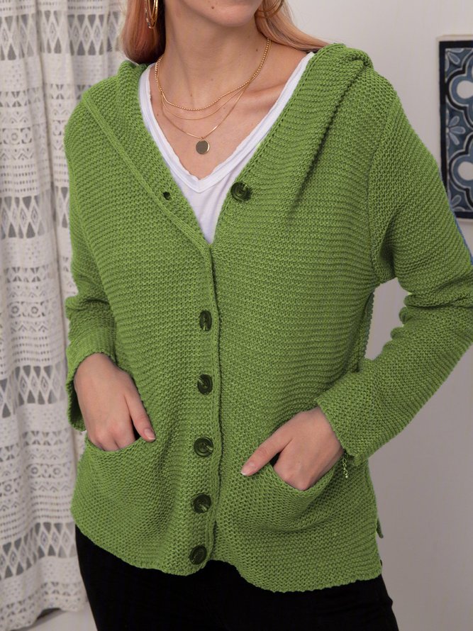Mit Kapuze Geknöpft Warmer Strickjacke Pullover Pullover Mantel