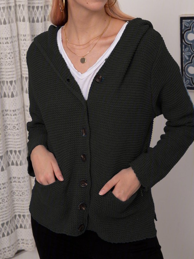 Mit Kapuze Geknöpft Warmer Strickjacke Pullover Pullover Mantel