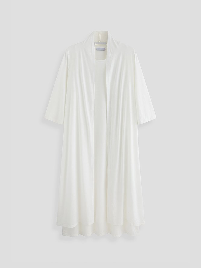 Lässig Polyester Rundhals Lang Kleid mit Mantel Set