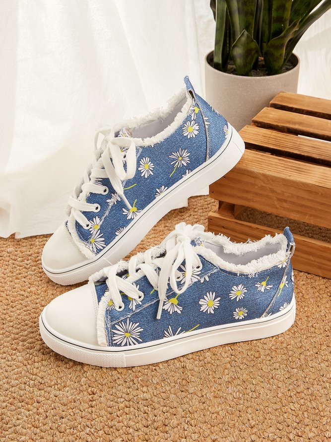 Gänseblümchen Grafik-Druck Denim Schnürung Segeltuch Slippers