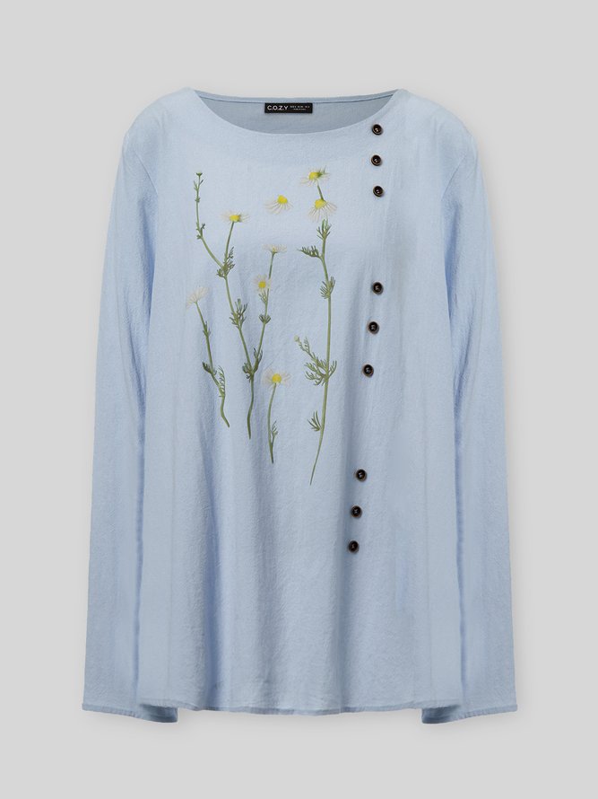Große Größen Lässig Geblümt Langarm Blusen & Shirts