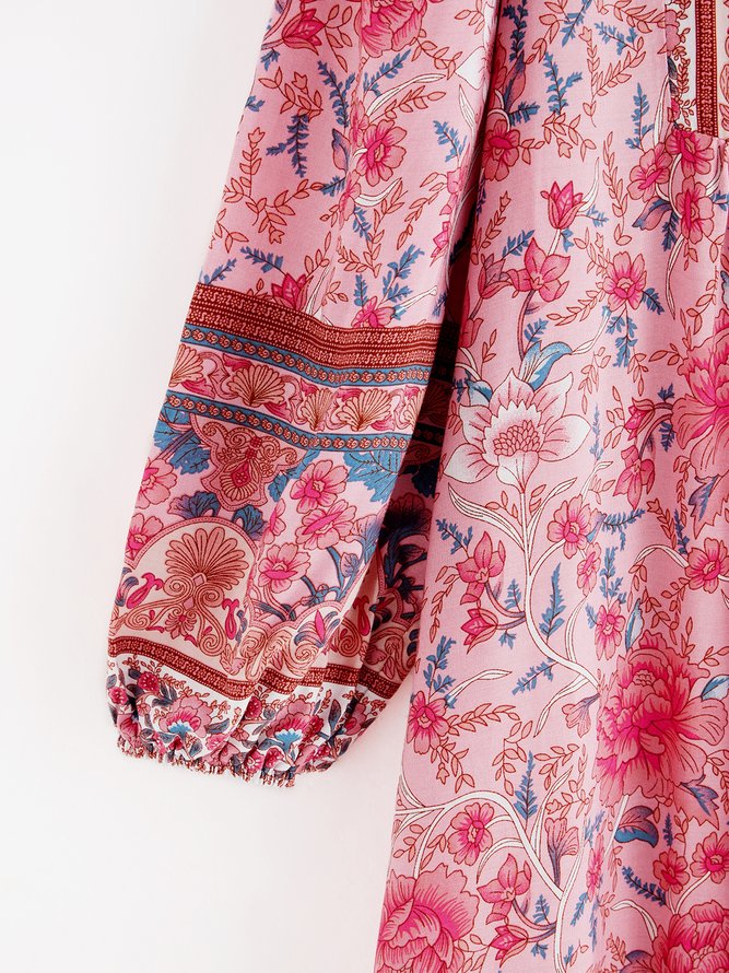 Mode Böhmisch Locker Blumen Muster V-Ausschnitt Kleider