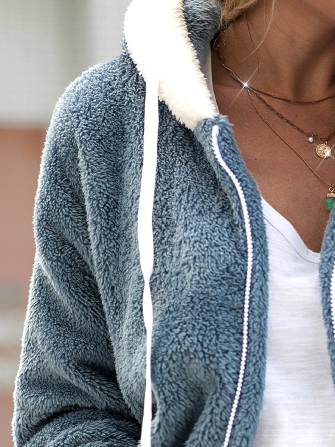 Modische Warme Langarm Full-zip Fleecejacke mit Kapuze in Großen Größen erhältlich