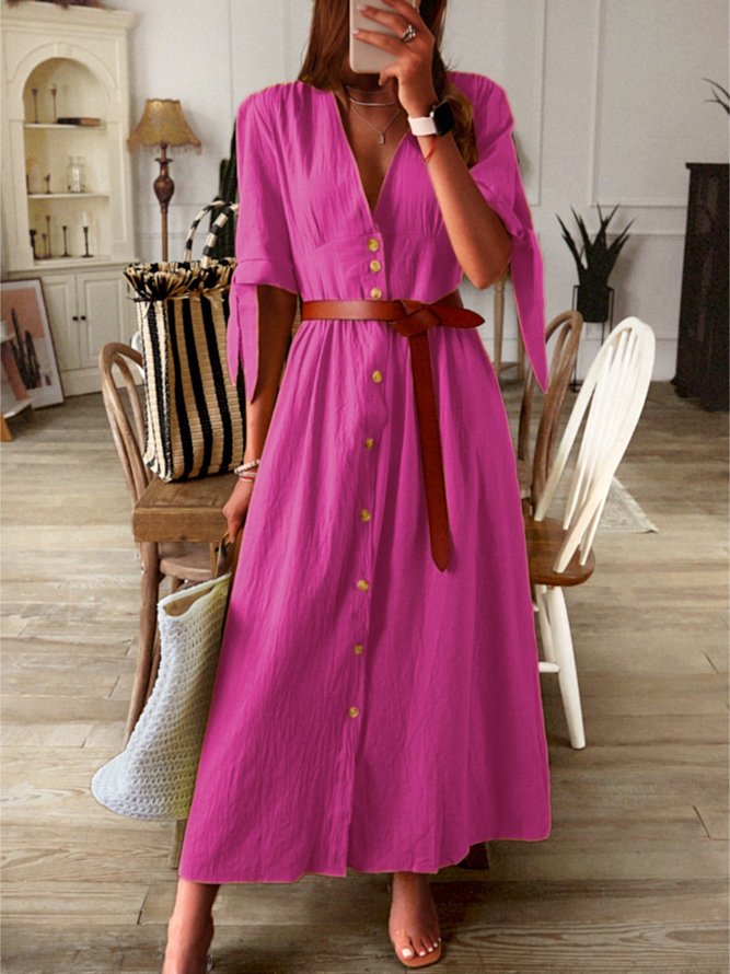 Elegantes Große Größen Freizeitkleid Damen mit Halbarm V-Ausschnitt