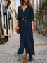 Patchwork-Maxikleid mit 3/4Ärmel Hemdkragen