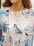 Schmetterling&Blumen Print T-Shirt Retro Stil Rundhals Noracora