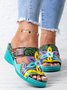 Retro Farbe Kontrast Ethnisch Stil Blume Hohl Keilsandalette