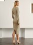 Damen Unifarben V-Ausschnitt Langarm Bequem Lässig Maxikleid