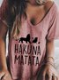 Baumwolle T-Shirt V-Ausschnitt Hakuna Matata Print Lässig Urlaub&Täglich Noracora