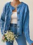 Große Größen Einfarbige Strickjacke mit Langarm