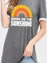 Retro Lässiges T-Shirt mit Buchstabe&Regenbogen