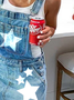 Blau Denim Normal Karree-Ausschnitt Böhmisch Weberei Kleid