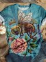 Blau Baumwolle Kurzarm Patchwork Print Shirts & Blusen&Shirts