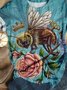Blau Baumwolle Kurzarm Patchwork Print Shirts & Blusen&Shirts