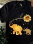 Lässig Große Größen Weit Sommer Baby Elefant Chrysantheme Muster Print kurzärmelig Rundhals T-Shirt