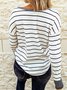 Weiß Rundhals Streifen Baumwollmischung Lässig Sweatshirt