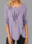 Lila Langarm Rundhals T-Shirt