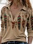 Damen Reto Western Feder Print Lässig Revers Langarm Oberteile