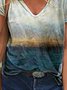 Damen Landschaft Print T-Shirt mit V-Ausschnitt