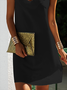 Kleines schwarzes Kleid V-Ausschnitt Partykleid ärmellos Riemen-Design Noracora