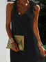 Kleines schwarzes Kleid V-Ausschnitt Partykleid ärmellos Riemen-Design Noracora
