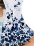 Geblümt Kurzarm Print Baumwollmischung V-Ausschnitt Retro Sommer Blau Kleid