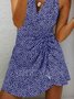 Geblümt  Ärmellos  Print Baumwollmischung V-Ausschnitt  Sexy  Sommer  Blau Kleid