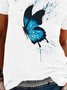 Rundhals Sommer Bluse mit Schmetterling Print