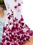 Geblümt Kurzarm Print Baumwollmischung V-Ausschnitt Retro Sommer Blau Kleid