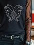 Schwarzer Schmetterling Lässig Party Verein Spitze Paneeliert Langarm Normal Shirts & Blusen