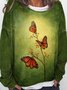 Langarm Schmetterling Einfach Rundhals T-Shirt