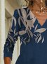 Retro Blumenmuster V-Ausschnitt Langarm Große Größen Lässig Blusen&Shirts