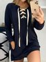 Retro Unifarben Schnürung V-Ausschnitt Langarm Große Größen Lässig Sweatshirt Kleider