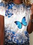Lässig Schmetterling Geblümt Kurzarm Locker T-Shirt