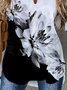 Blumen Muster Bluse locker V-Ausschnitt Langarm Noracora