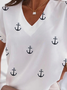 Anker Muster T-Shirt V-Ausschnitt Lässig Alltäglich Noracora