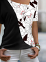 Asymmetrischer Kragen Lässiges Lockeres T-Shirt mit Farbblock Print