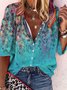Retro Halbarm V-Ausschnitt Shirts mit Blumenmuster